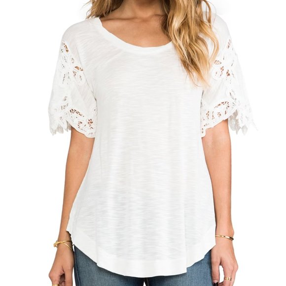 Free People Tops - Free People Lace Sleeve Burnout Side Slit Tee - Size XS